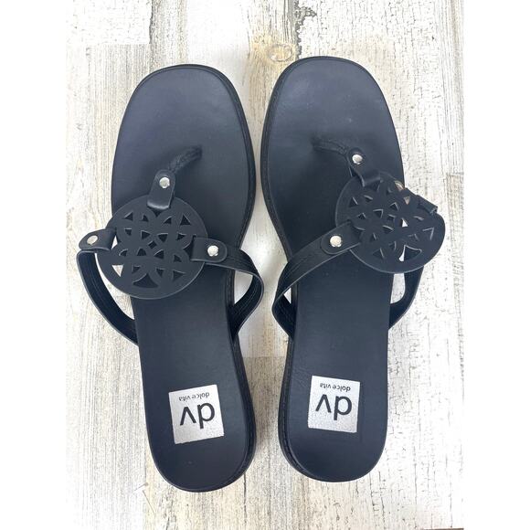 Dolce Vita Women’s 8.5 Black Cordell Slip-On Thong Flat Faux Leather Sandals - Picture 1 of 8